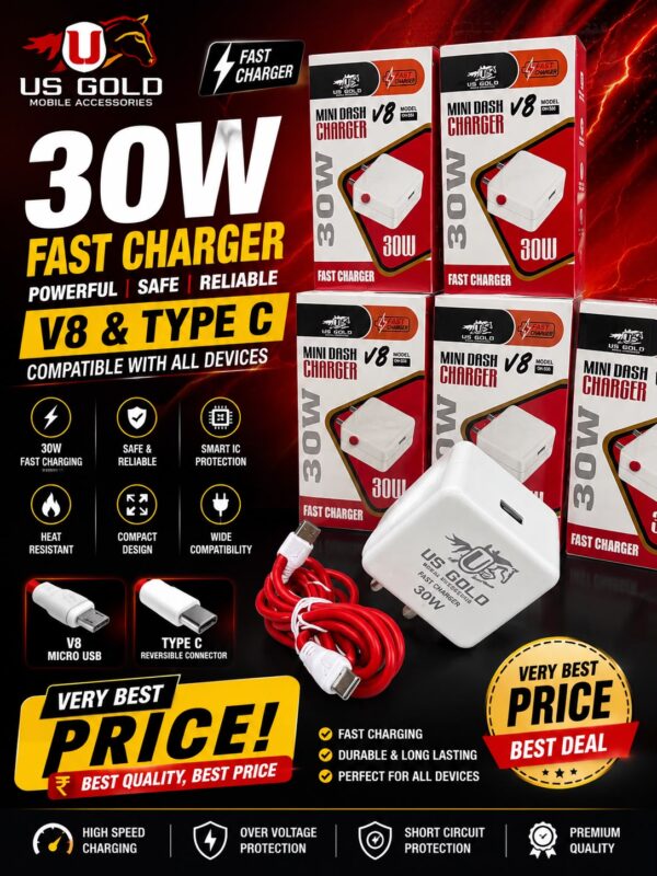 30w fast charger v8/type c